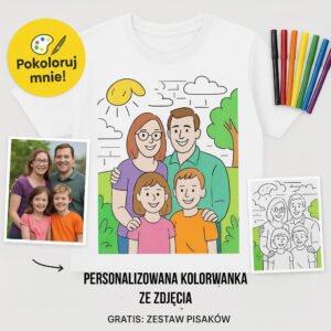 Koszulka kolorowanka z Twoim zdjęciem + darmowe pisaki – personalizowana!